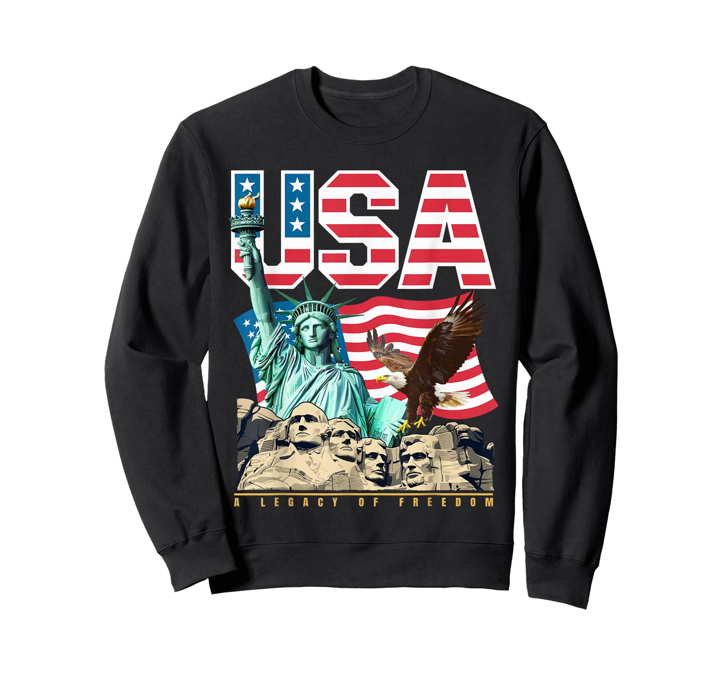 USA Patriotic Graphic Statue of Liberty Eagle Mount Rushmore T-Shirt