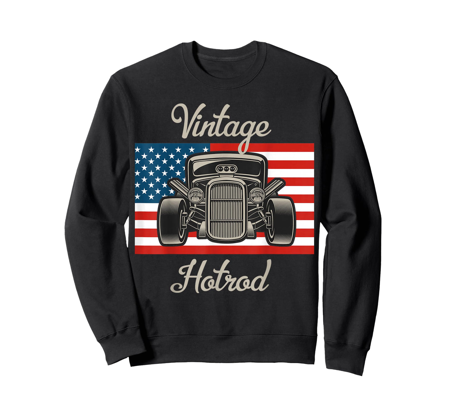 Vintage Hot Rod American Flag Antique Classic car Lover Men T-Shirt Small