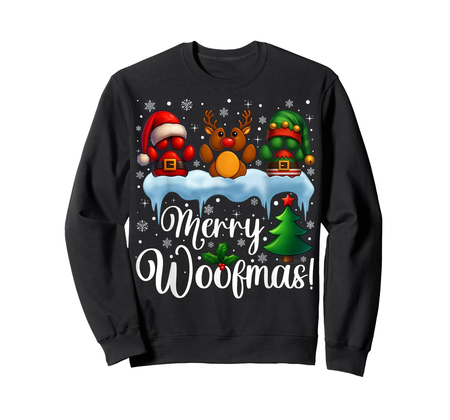 Merry Woofmas Xmas Santa Reindeer ELF Dog Paw Christmas T-Shirt