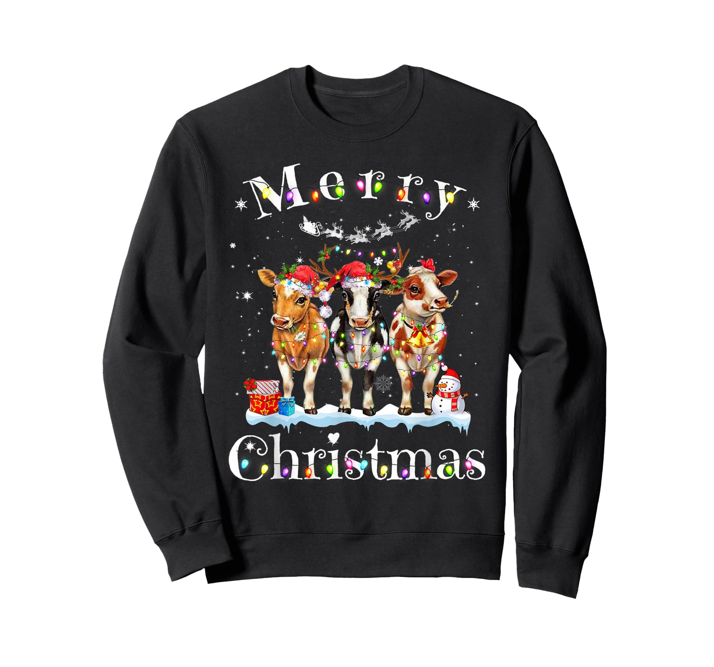 Cow Reindeer Hat Santa Christmas Lights Funny Cow Christmas T-Shirt