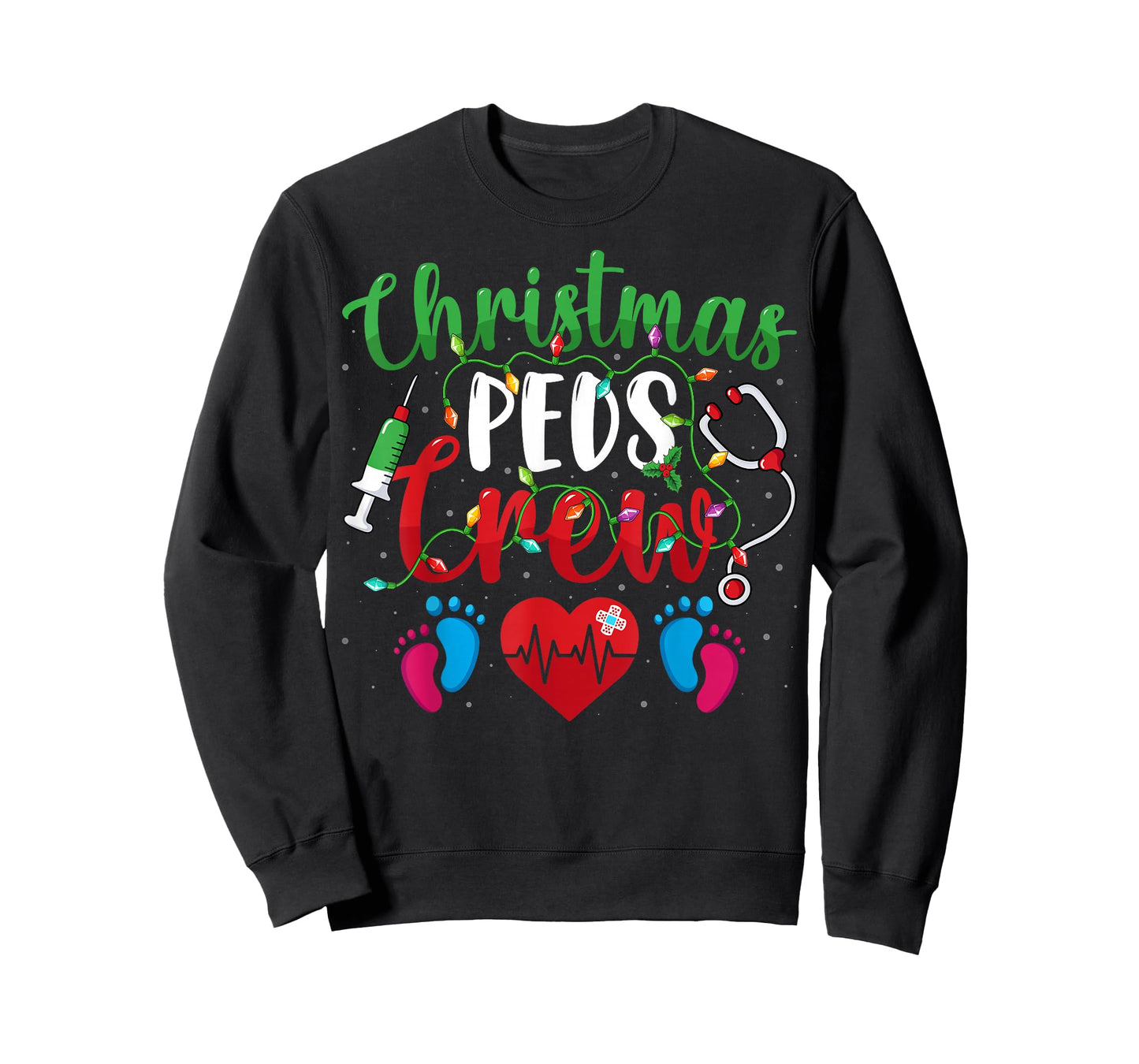 Christmas PEDS Crew Holiday Xmas Lights Pediatric Nurse T-Shirt