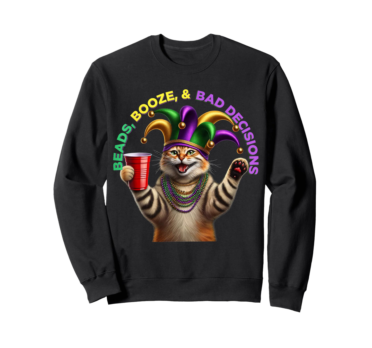 Matching Mens Womans Funny Meowdi Gras Cat Mardi Gras T-Shirt