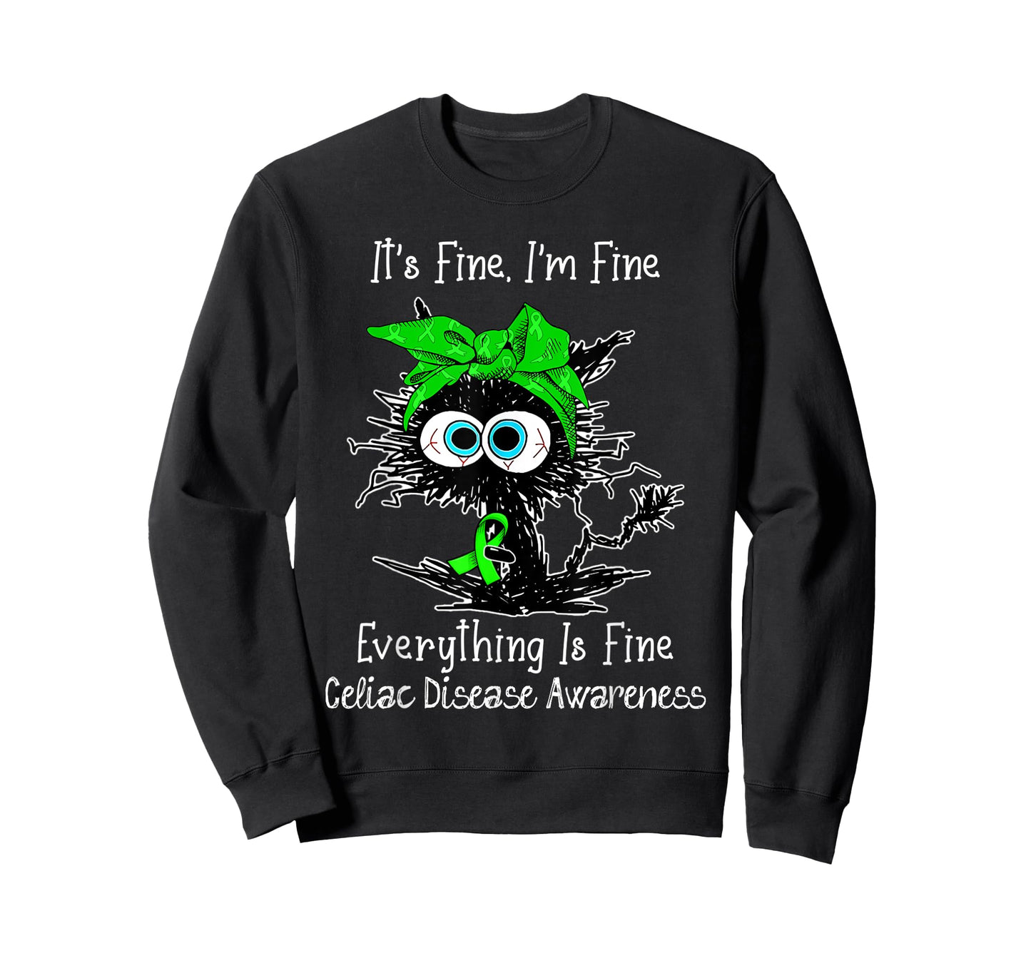 Black Cat Its Fine I'm Fine Celiac Disease Awareness T-Shirt