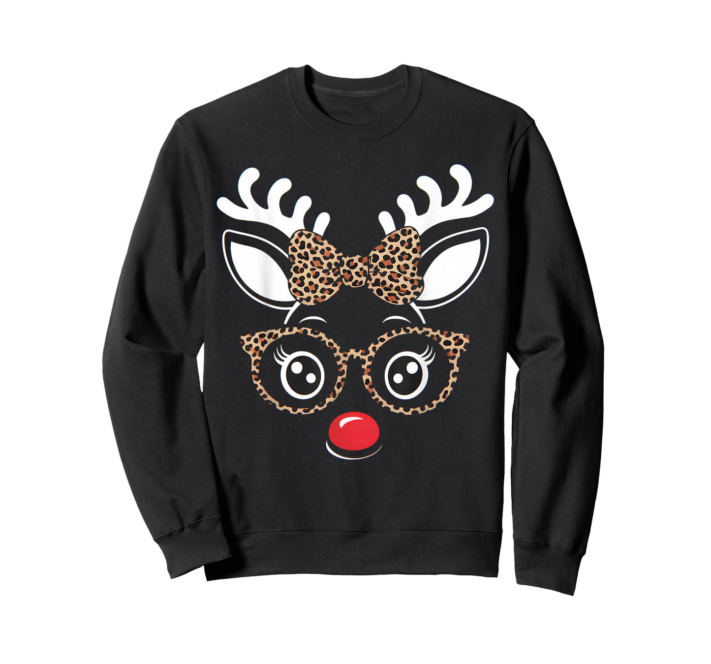 Christmas Reindeer Face Leopard Print Glasses Women Girls T-Shirt