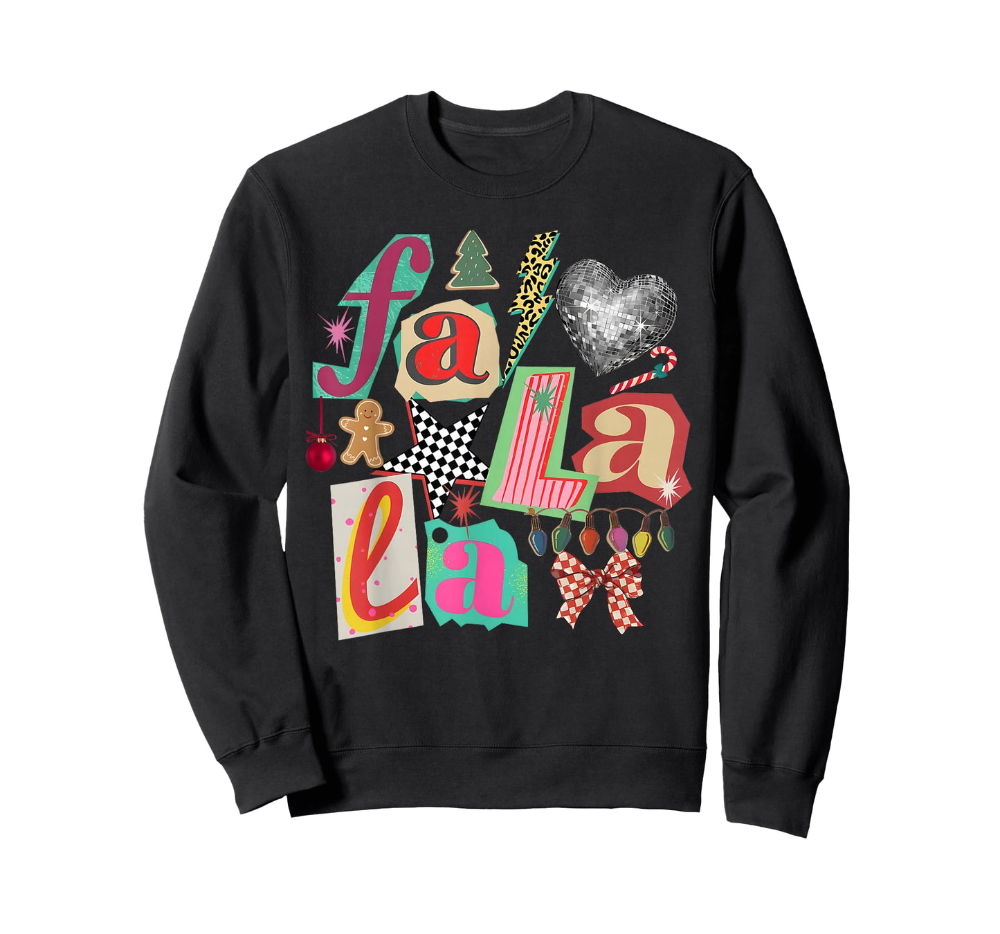 FA La La Retro Christmas Lights Disco Ball Gingerbread Tree T-Shirt