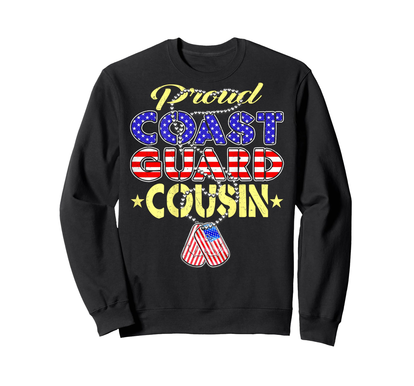 Proud US Coast Guard Cousin US Flag Dog Tags Military Family T-Shirt