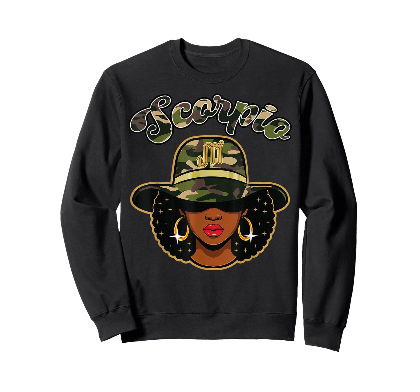 Scorpio Queen Camo Black Woman Birthday Zodiac Sign Afro T-Shirt