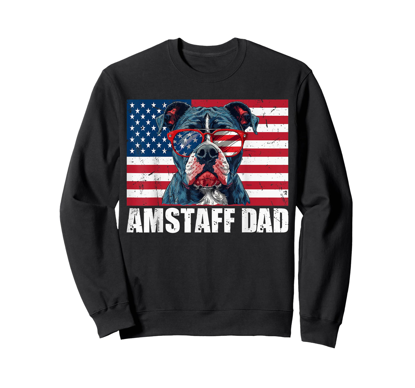 Amstaff Dad American Staffordshire US Flag 4th of July Women Kids Men T-Shirt