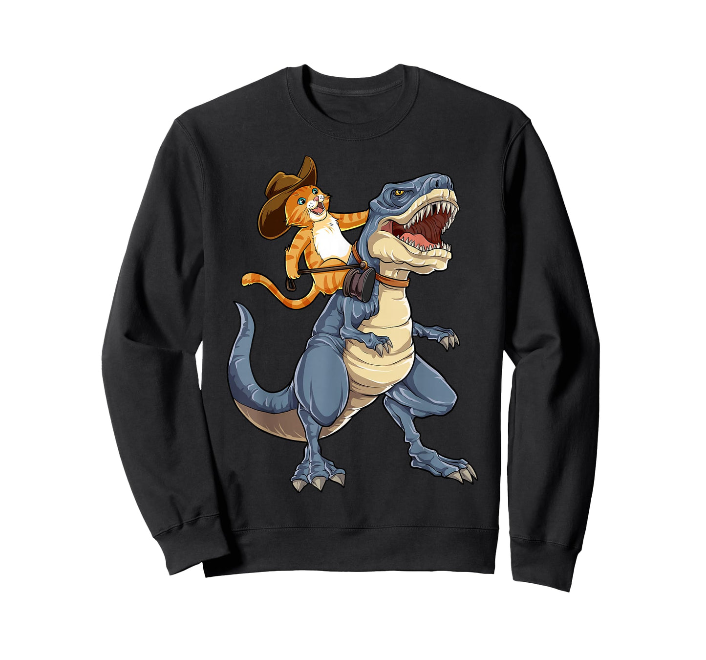 Feline Pawsitive Cat Co Kids Unisex Cat Riding Dinosaur T Rex Funny Purrassic Kitty Kitten Lover T-Shirt