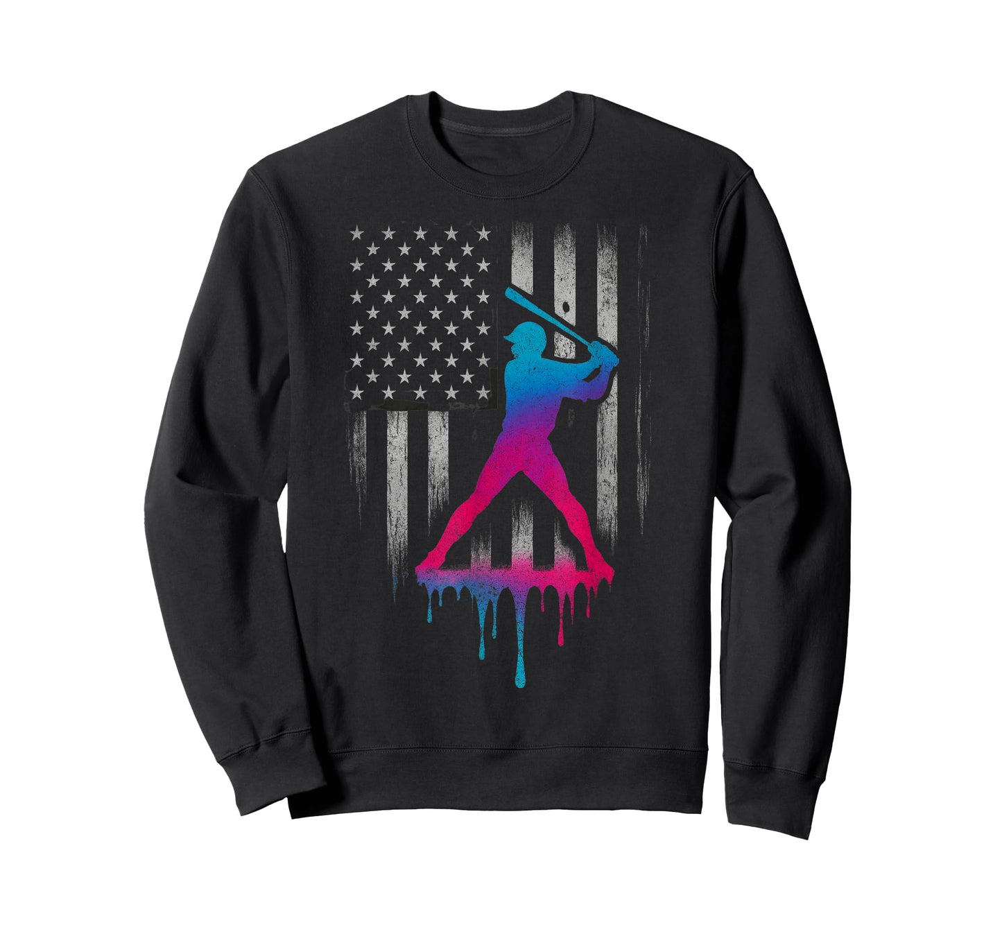American USA Flag Baseball 101 Ice Cream Baseball Drip T-Shirt