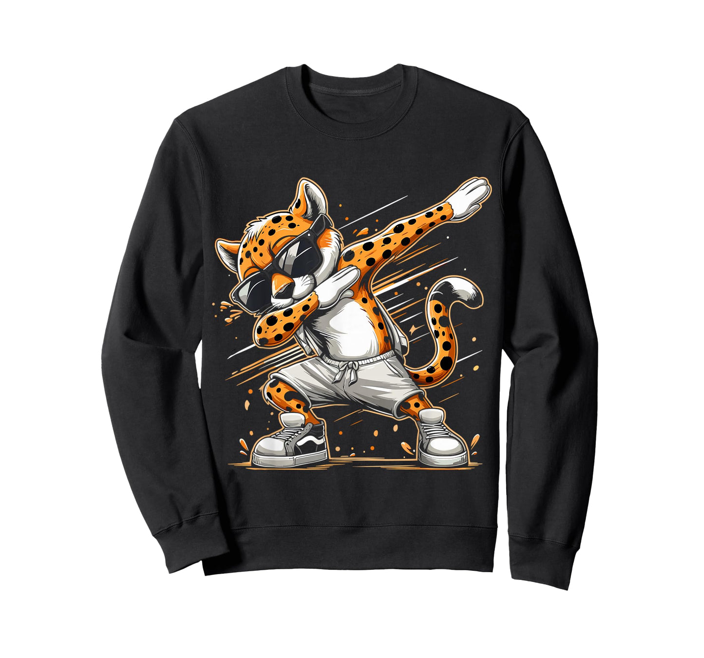 Dabbing Cheetah Wear Glasses Cute Funny Cheetah Animal T-Shirt, Small, Black
