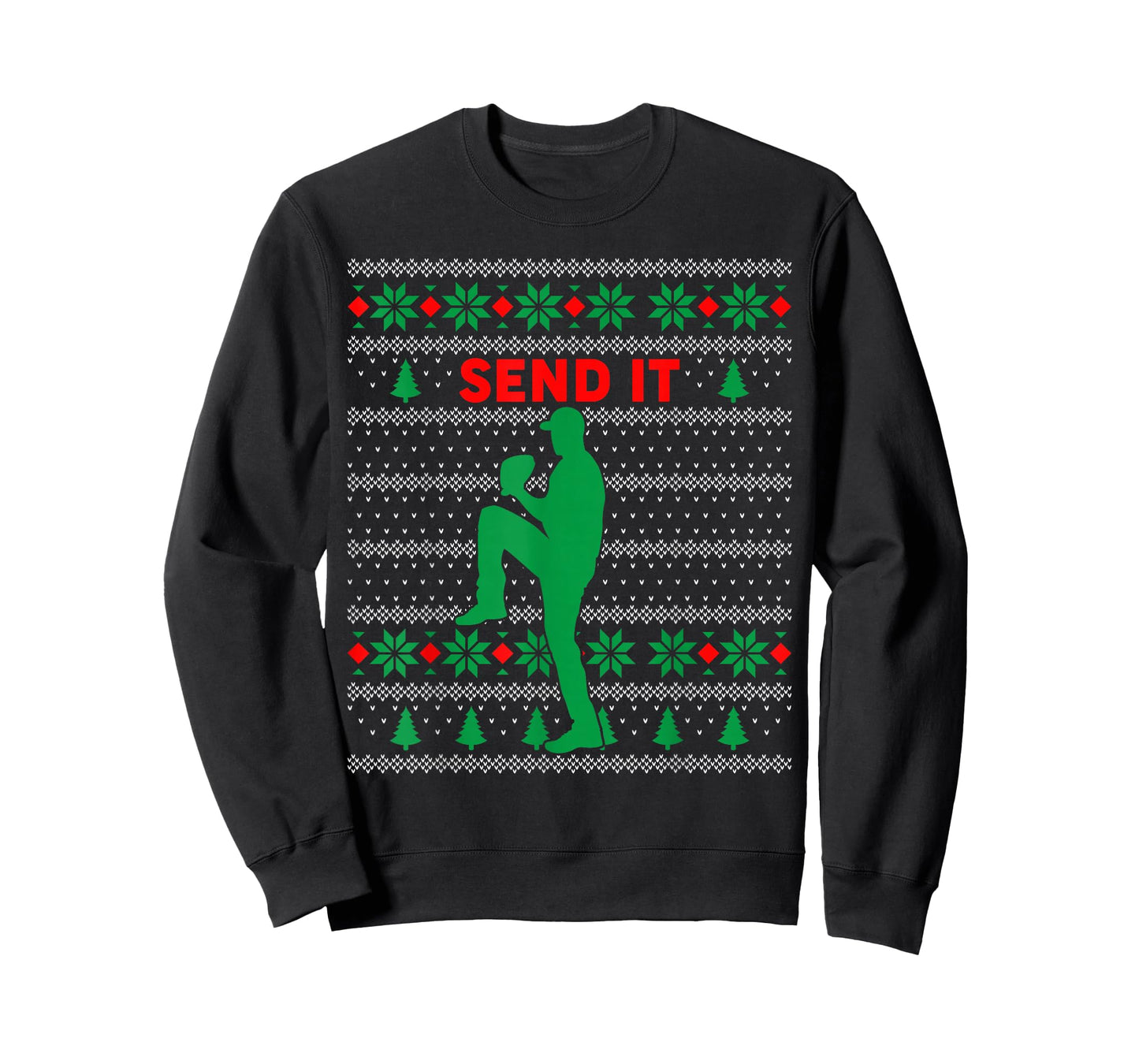 Baseball Player Christmas Pajama Send It Funny Xmas PJs Boys T-Shirt