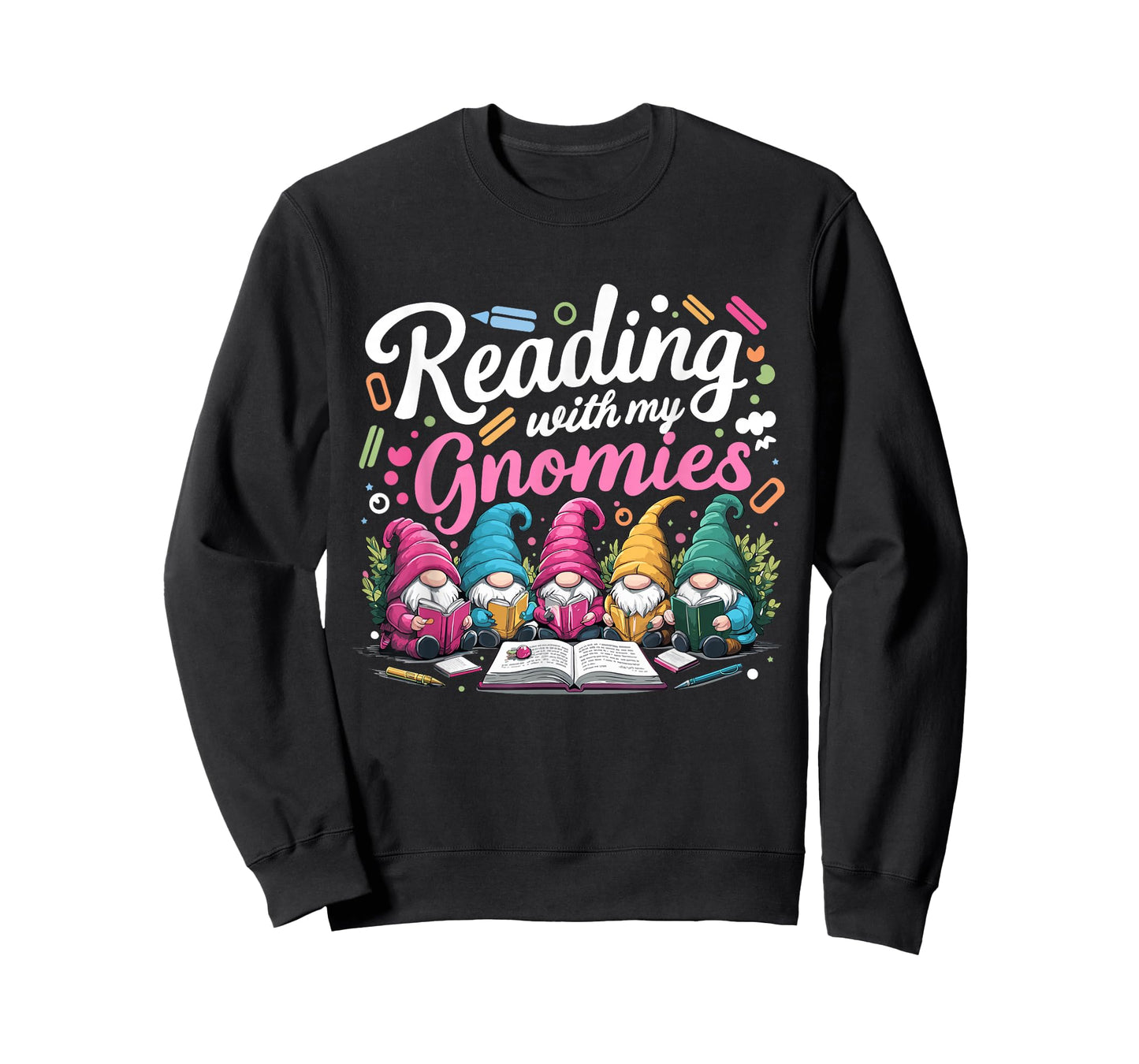 Cute Reading With My Gnomies,Funny Gnome Book Bookworm Lover T-Shirt