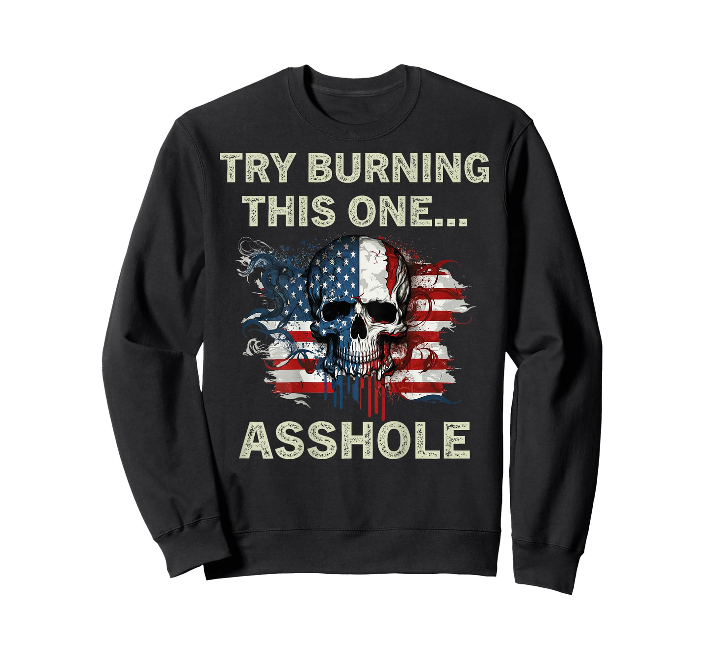Try Burning This One Asshole USA Flag Skull Vintage On Back T-Shirt