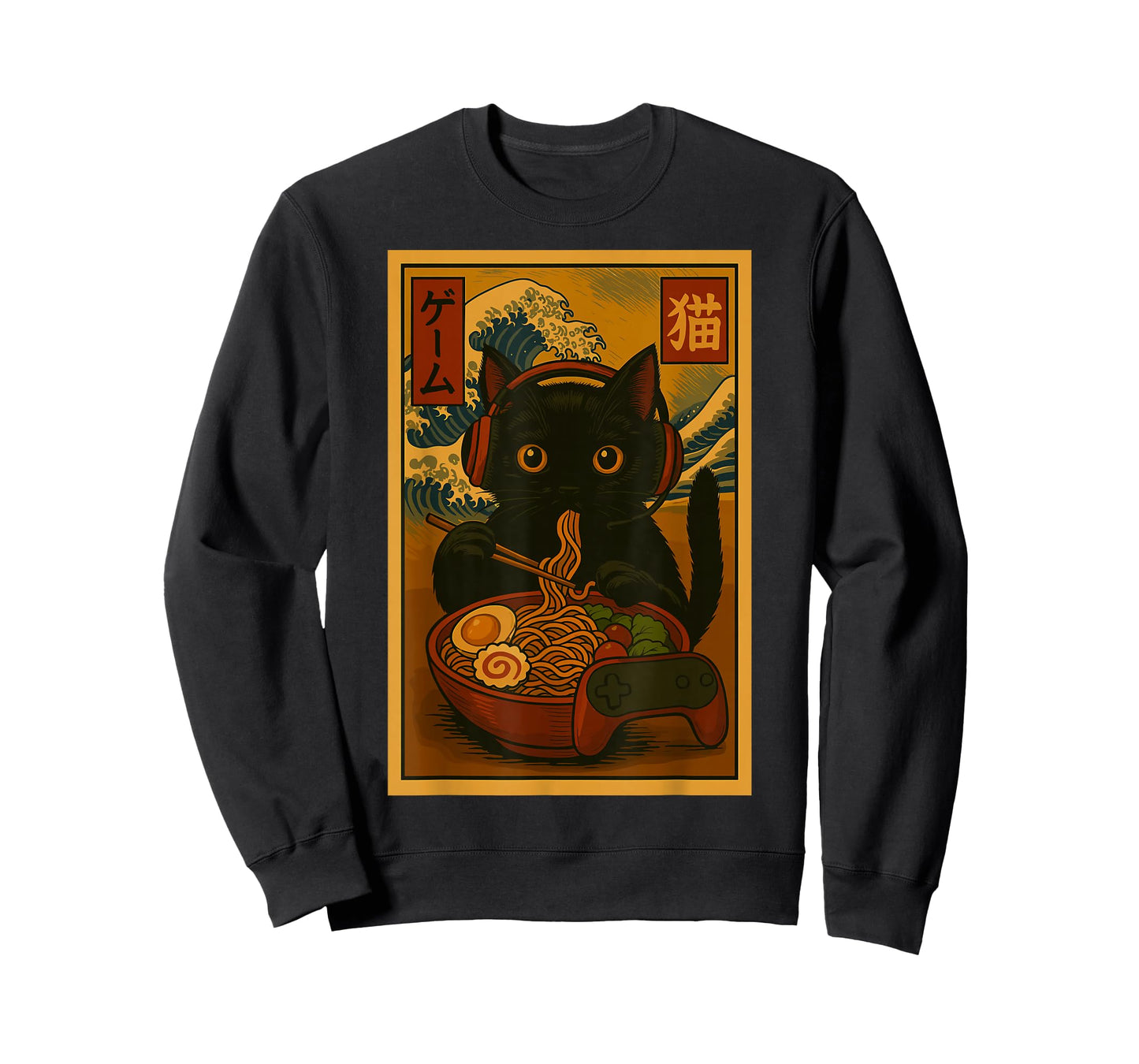 Gamer Cat Eating Ramen Japanese Style T-Shirt