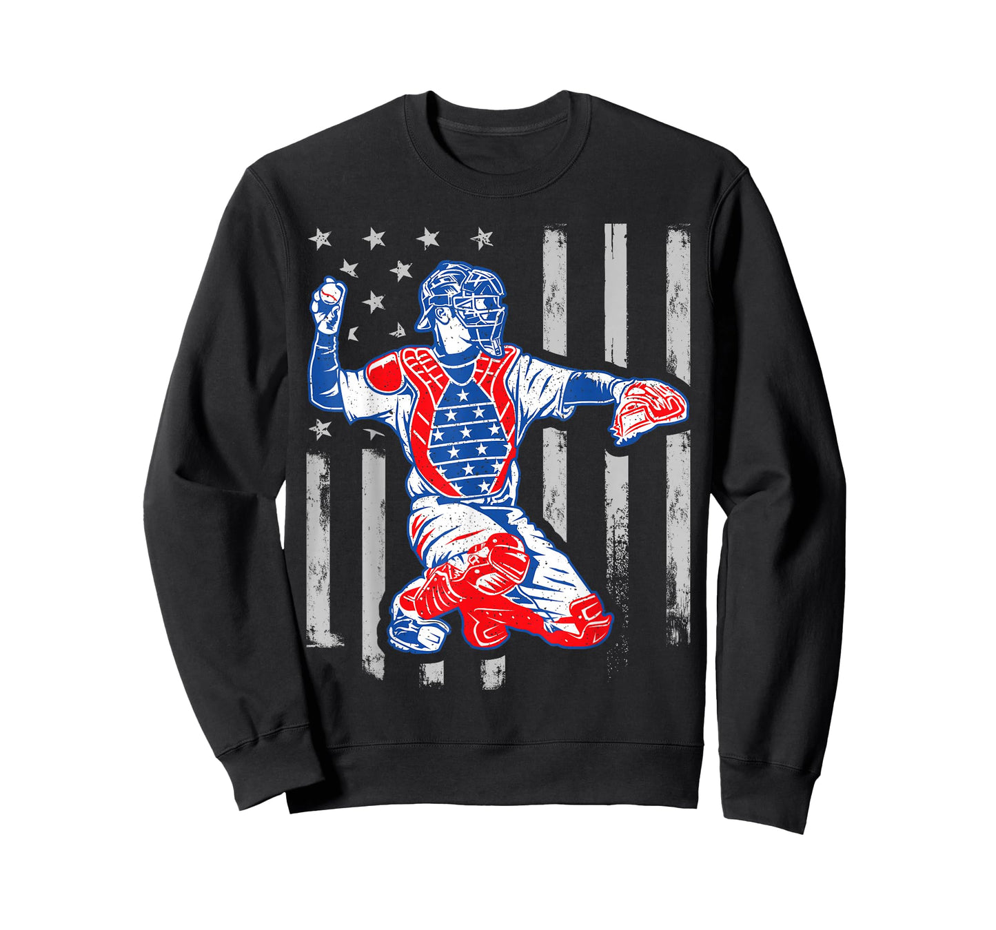 American Baseball Catcher USA Vintage Flag 4th of July Boys T-Shirt