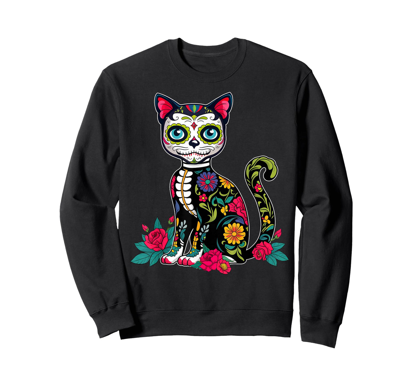 Sugar Skull Cat Dia De Muertos Day of Dead Halloween Mexican T-Shirt