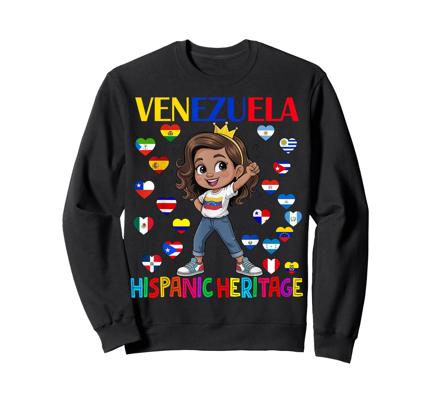 Cute Girl Hispanic Heritage Month Venezuela Flag Kids T-Shirt