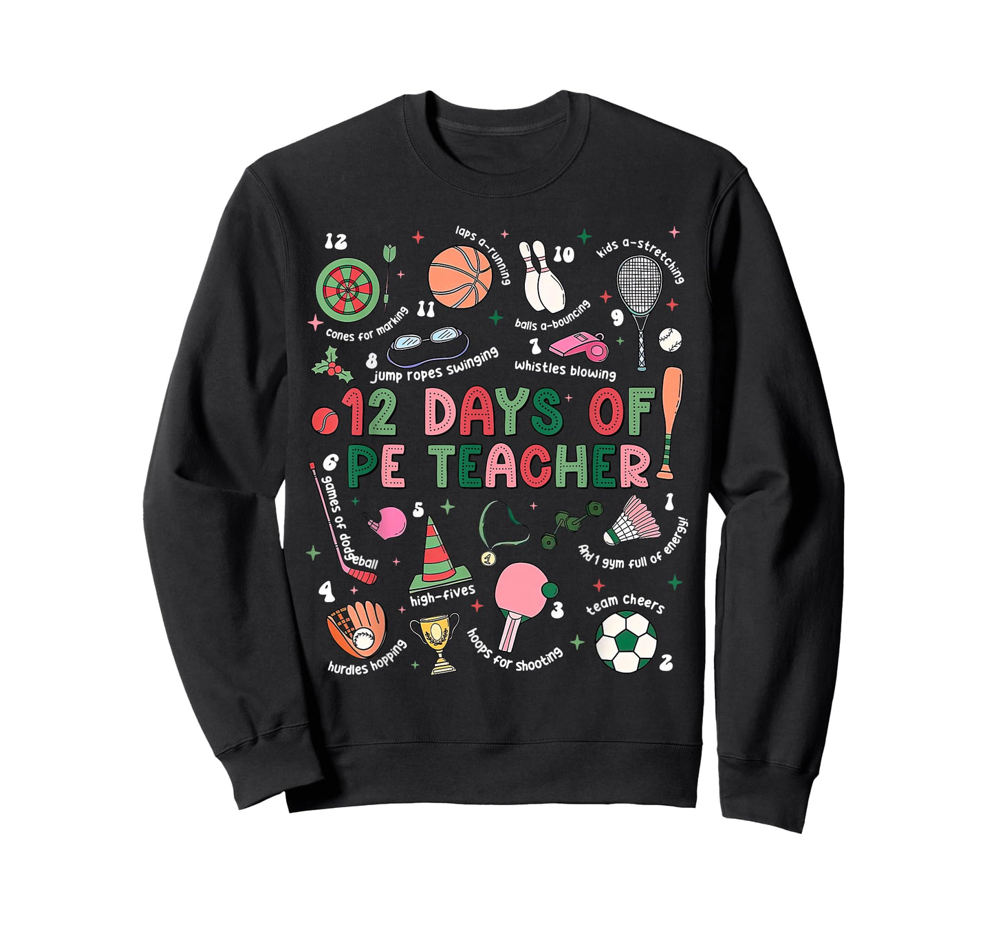 12 Days of PE Teacher Physical Education Gym Coach Christmas T-Shirt