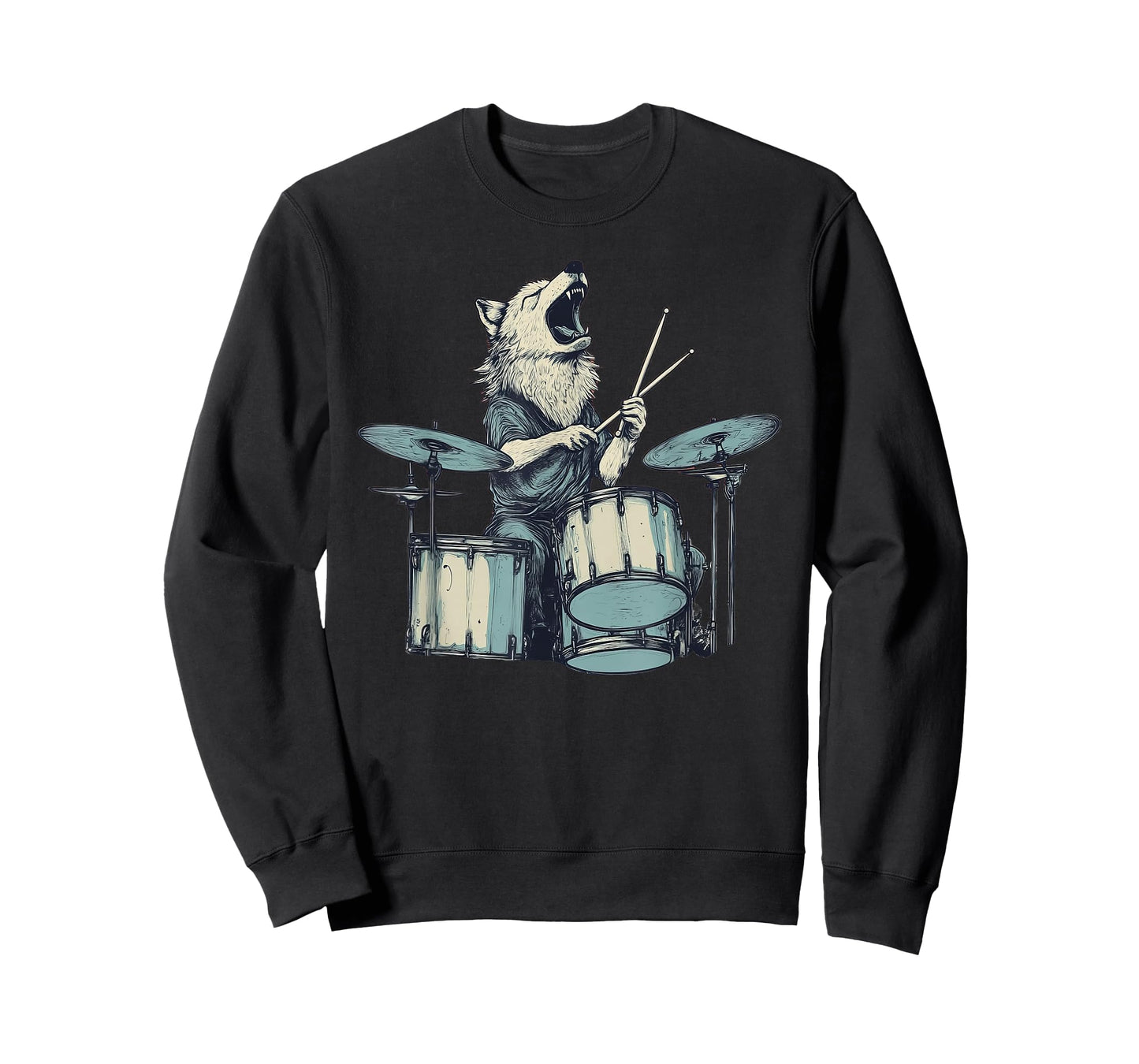 Cute Wolf Playing Drums Wolves Drummer Music T-Shirt