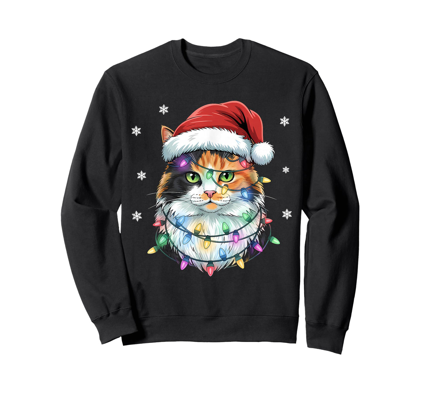 Christmas Lights Cat Santa Hat Xmas Funny Christmas Cat T-Shirt