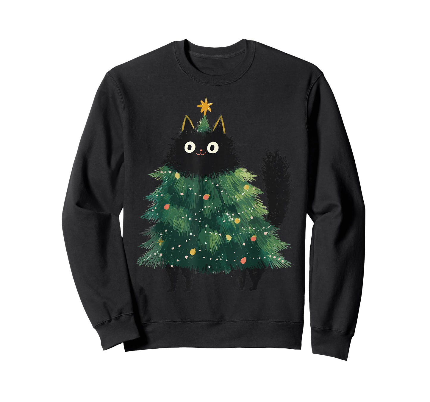 Cute Black Cat Christmas Tree Funny Kitten Lover Xmas Kids T-Shirt
