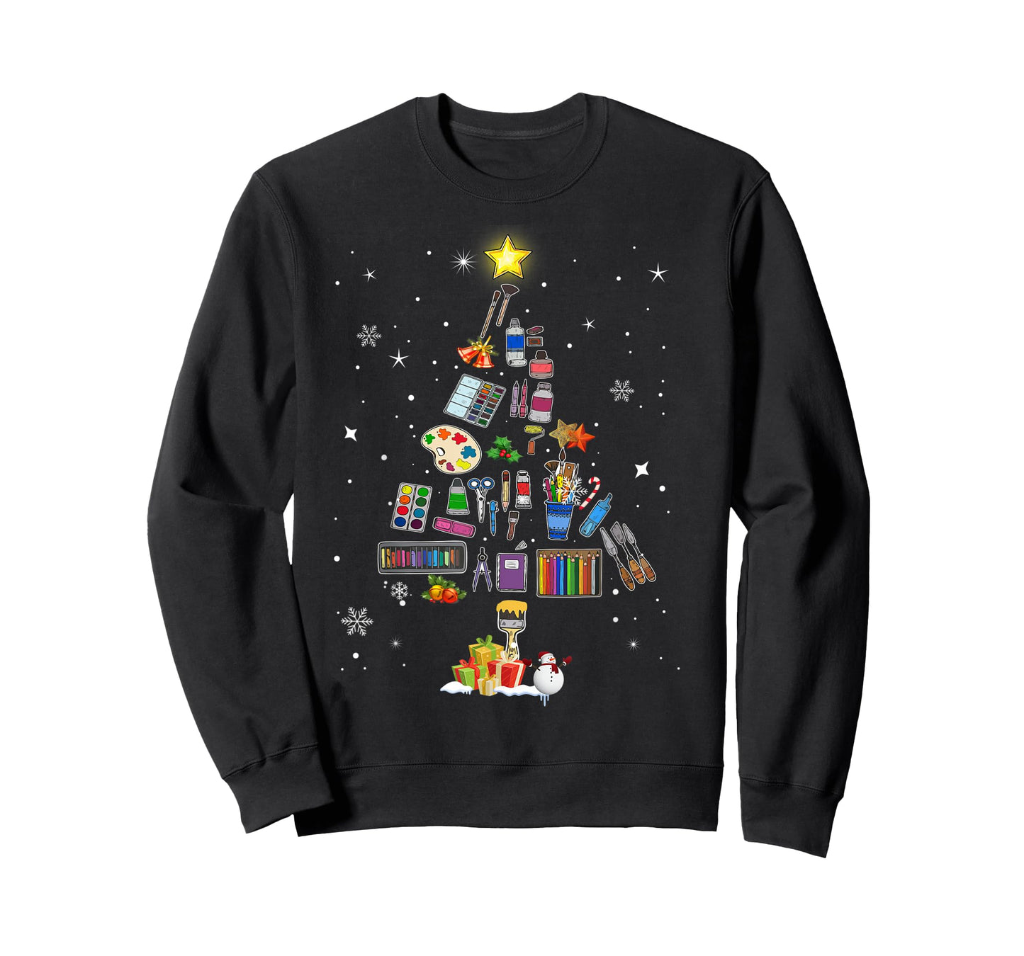 Art Lovers Christmas Tree Outfits Art Teacher Ugly Artist Xmas Pajama T-Shirt