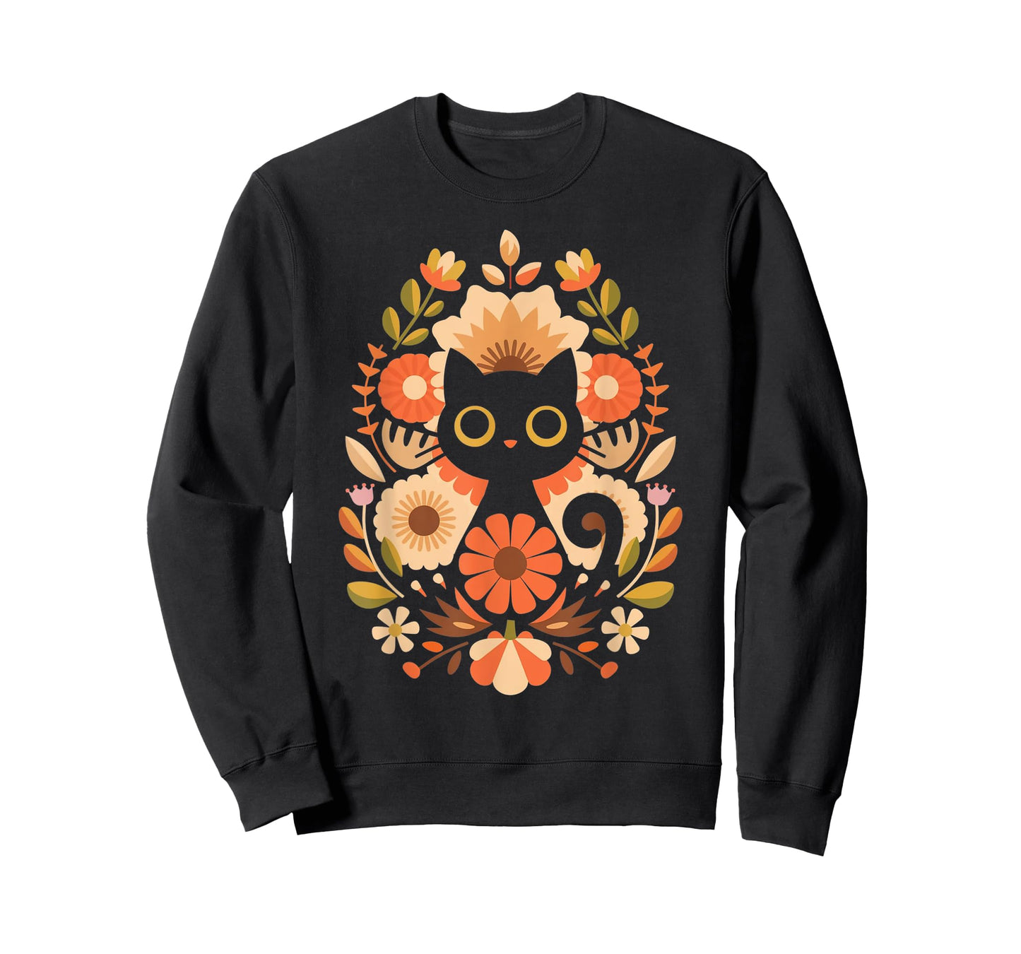 Cute Black Cat Floral Botanical Flowers Kitten Love T-Shirt