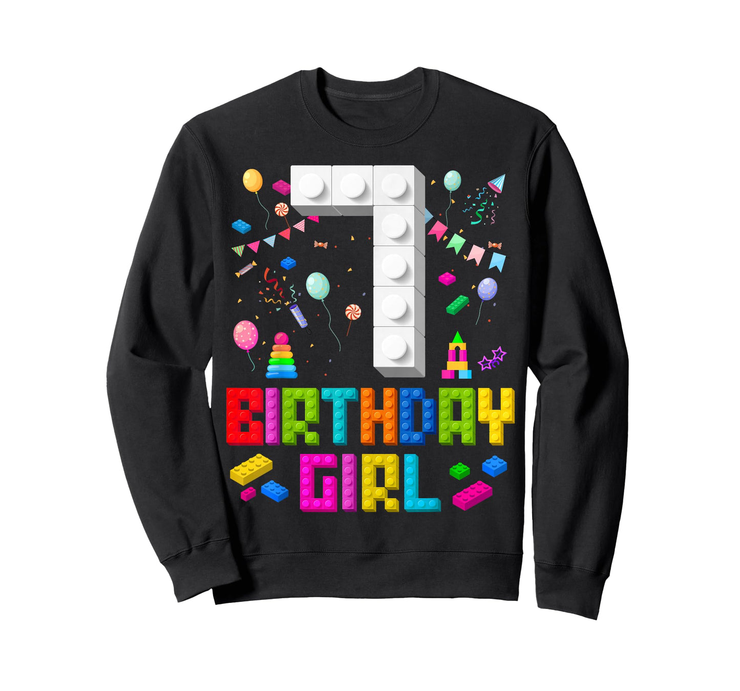 7th Birthday Girl Master Builder 7 Years Old Building Block T-Shirt