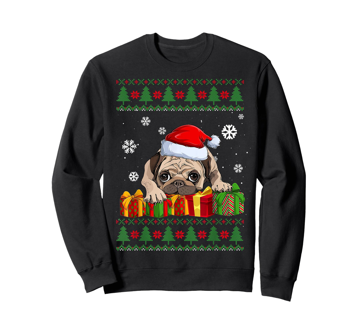 Funny Dog lovers Cute Pug Santa Hat Ugly Christmas Sweater T-Shirt