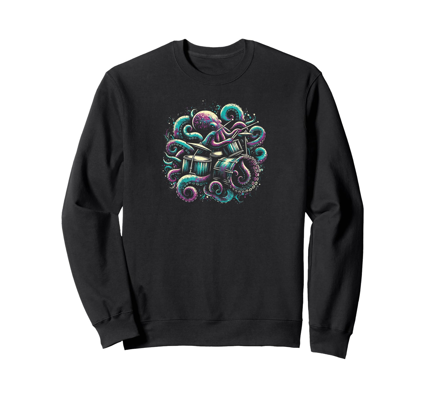 Octopus Rhythms Aquatic Drummer T-Shirt, Small, Black