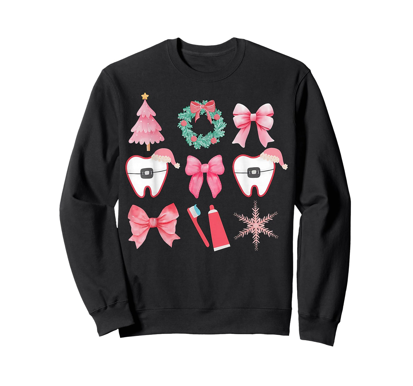 Christmas Coquette Bow Orthodontic Dental Dental Crew T-Shirt