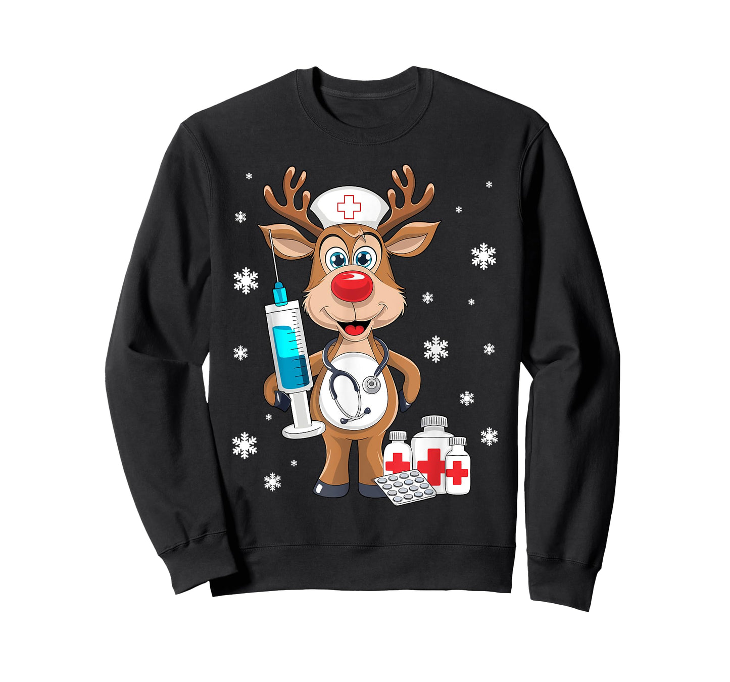 Christmas Nurse Reindeer Funny Xmas Nursing Scrub Women T-Shirt