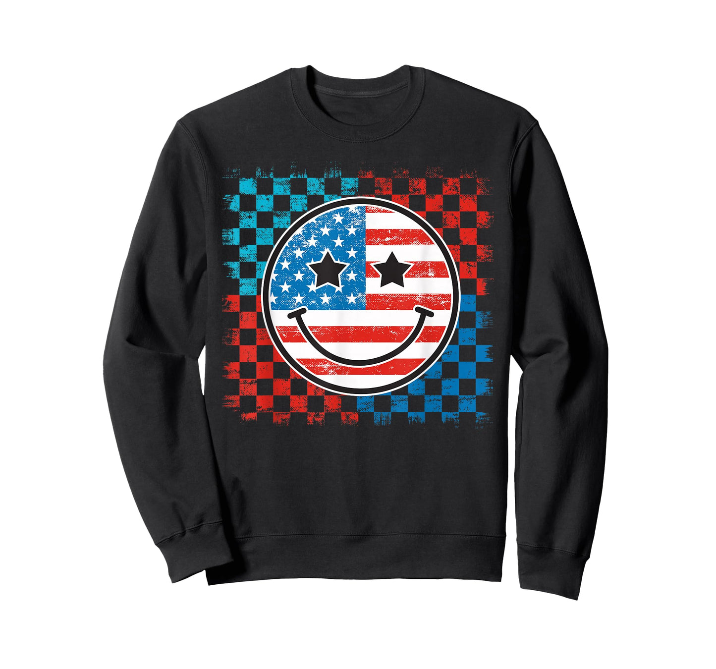 4th Of July Checkered Smile Face Red White Blue US Flag T-Shirt