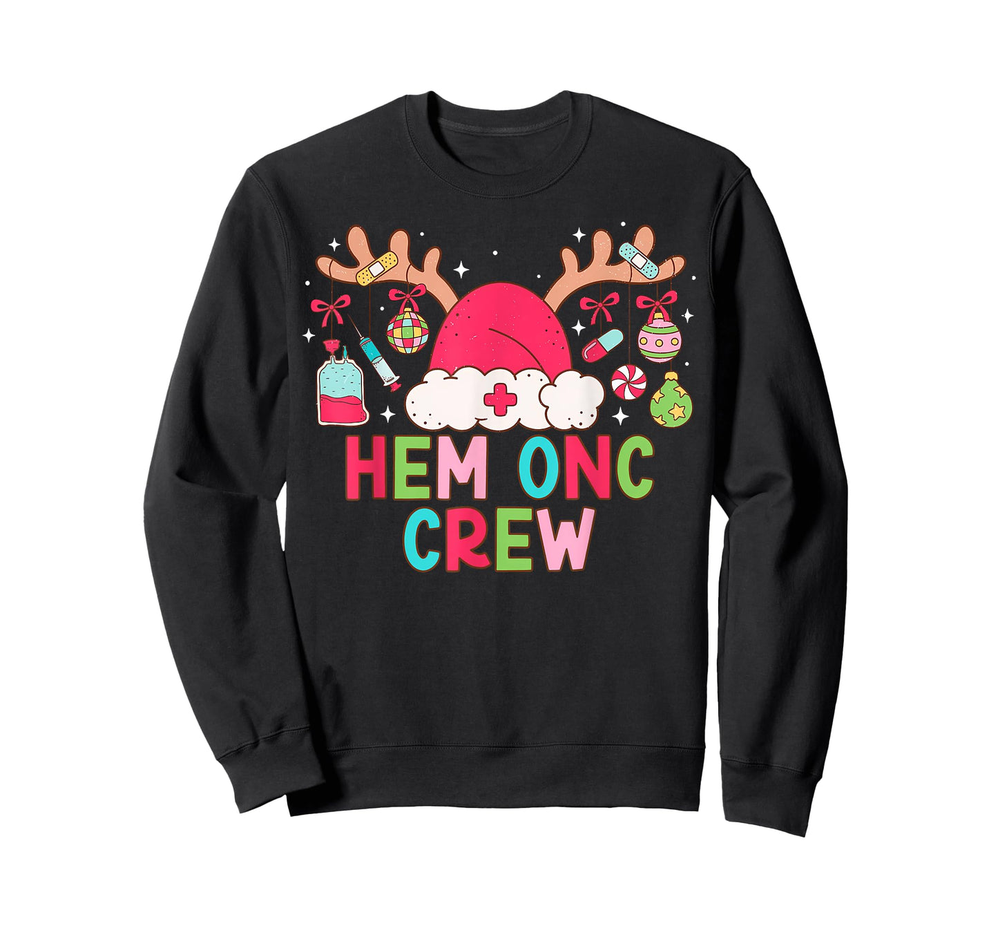 Christmas Reindeer Santa Hem Onc Crew Hematology Oncology T-Shirt