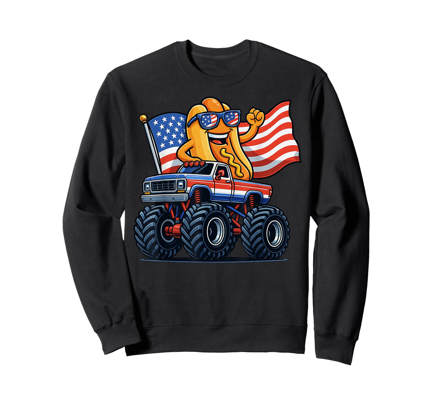 4th Of July Monster Truck Hot Dog American Flag Men Boy T-Shirt