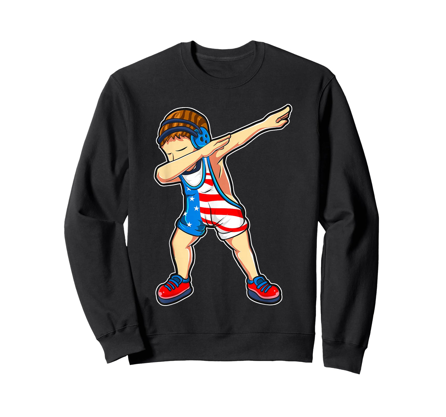 Dabbing Wrestling Boy Wrestler US Flag T-Shirt