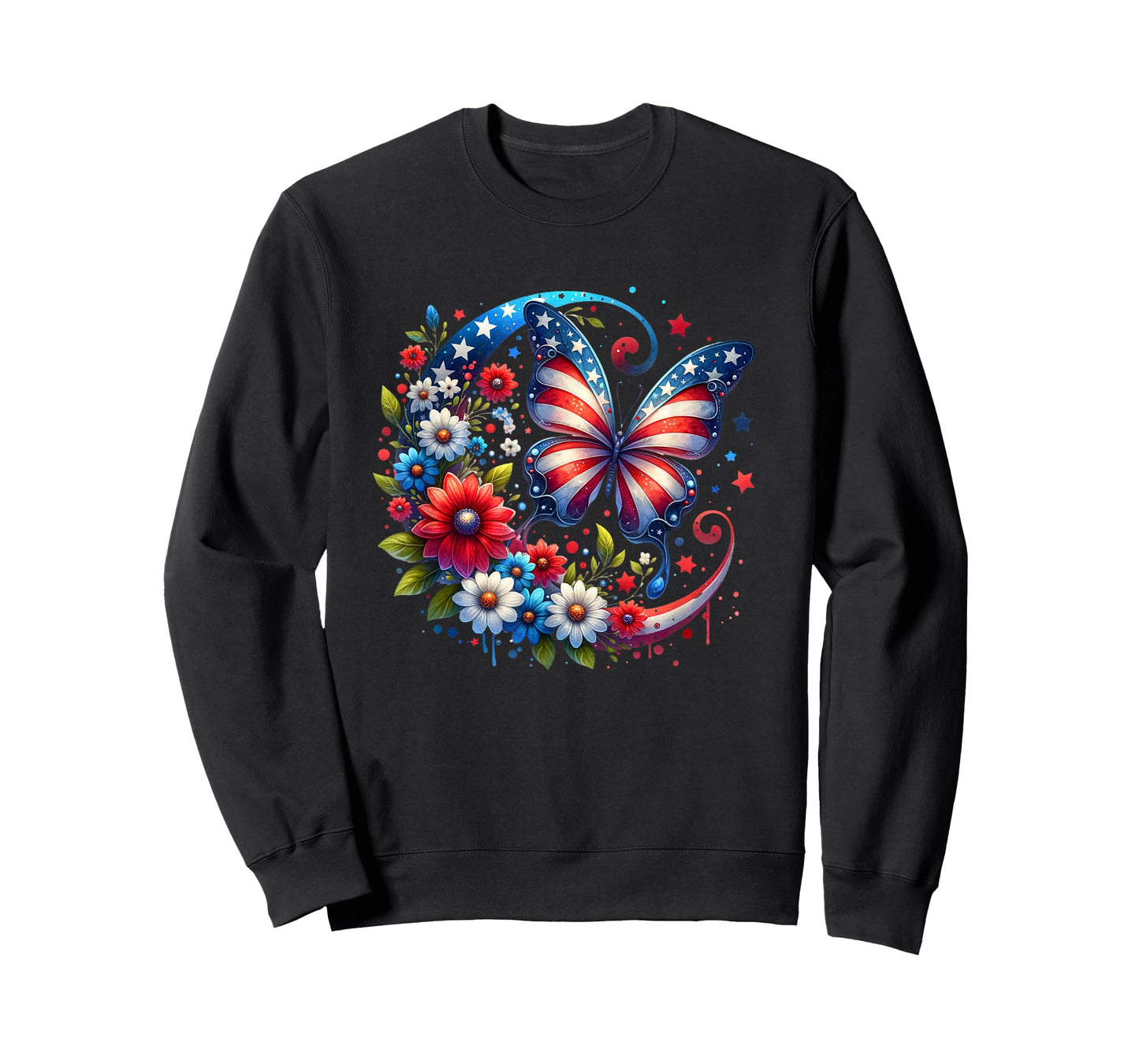 American Flag Red White Blue Butterfly Design T-Shirt