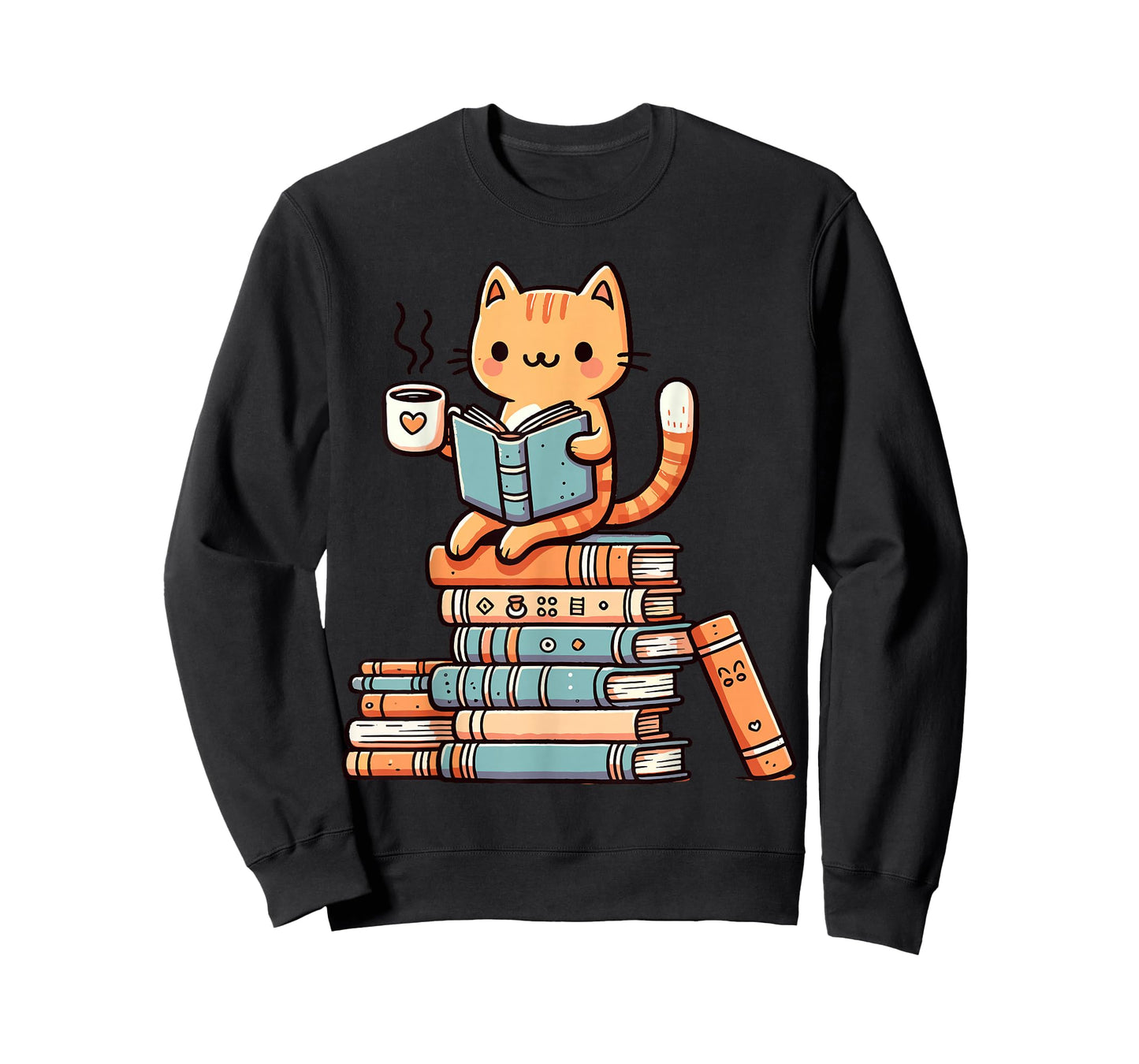 Kawaii Cat Coffee Books Teacher Men Women Girls Kids T-Shirt