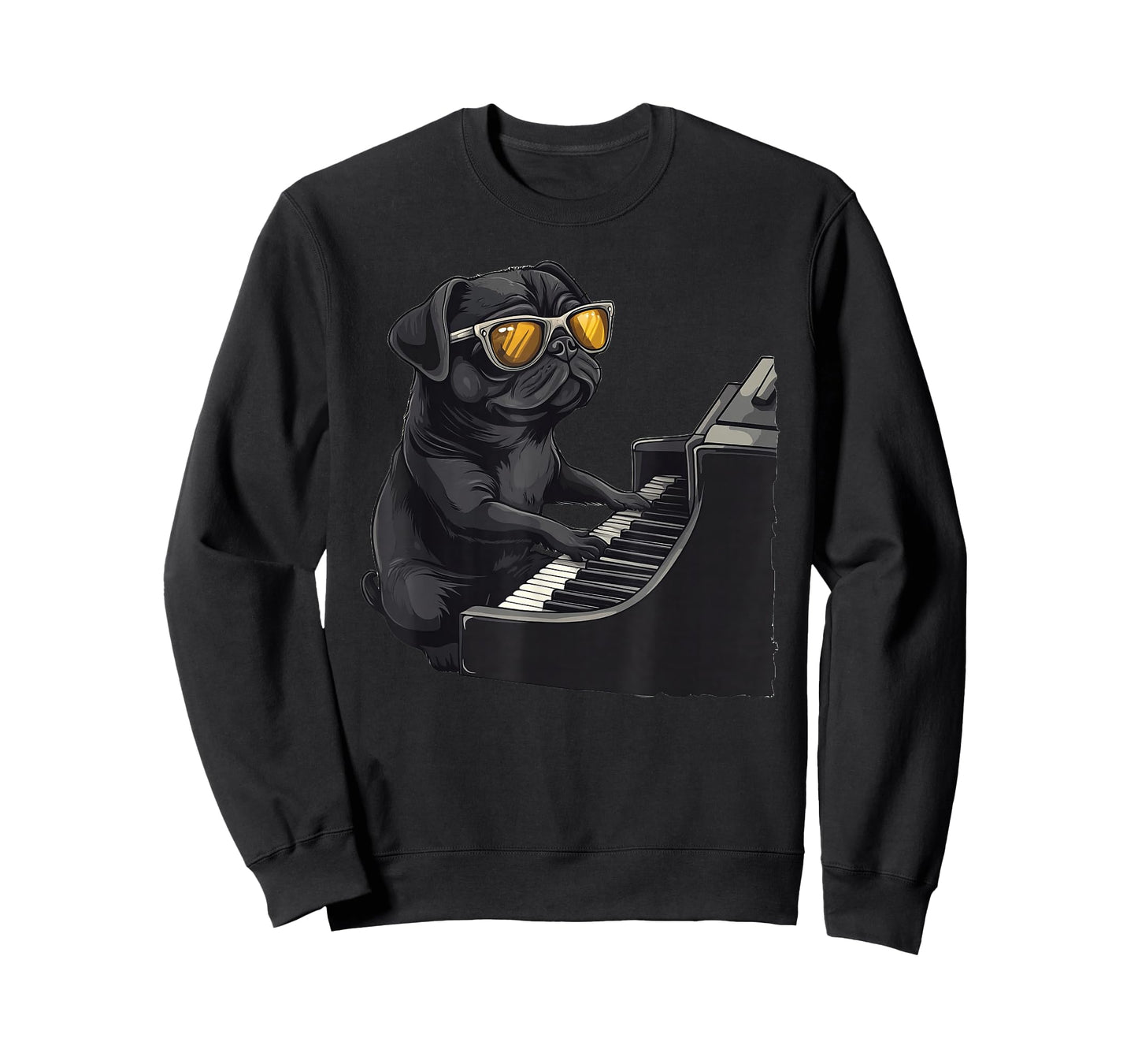 Cute Dog Black Pug Playing Piano Musician Music T-Shirt