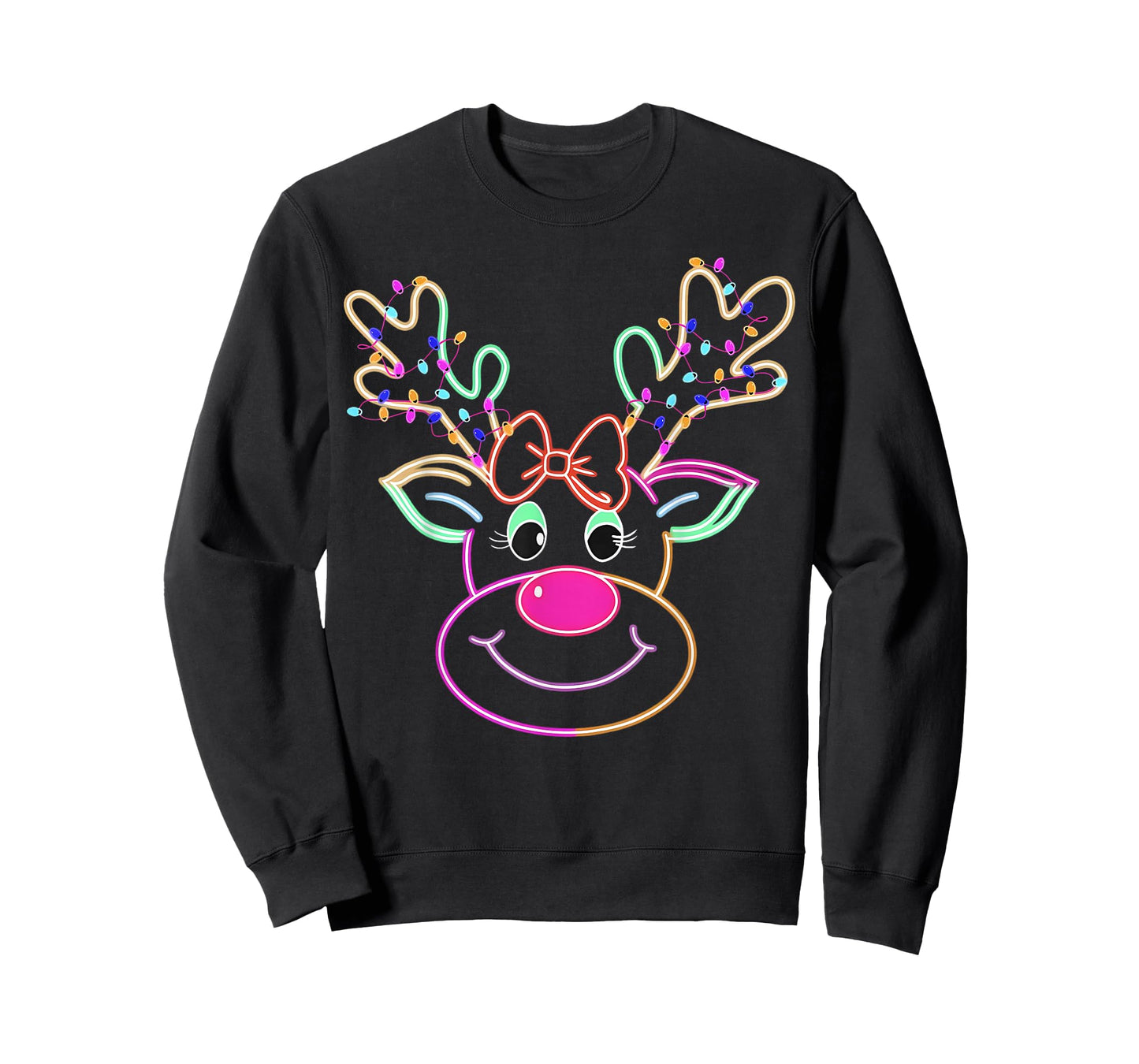 Christmas Reindeer Coquette Bow Xmas Lights Women Girls T-Shirt