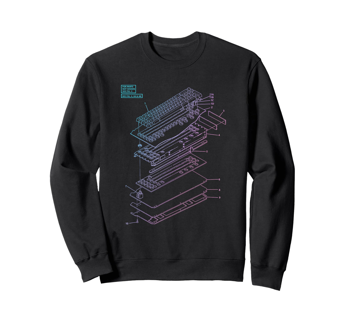 All Things Geek by MCMA Mechanical Keyboard Patent Drawing Graphic Design Art T-Shirt - Unisex-Adults, Black, Small