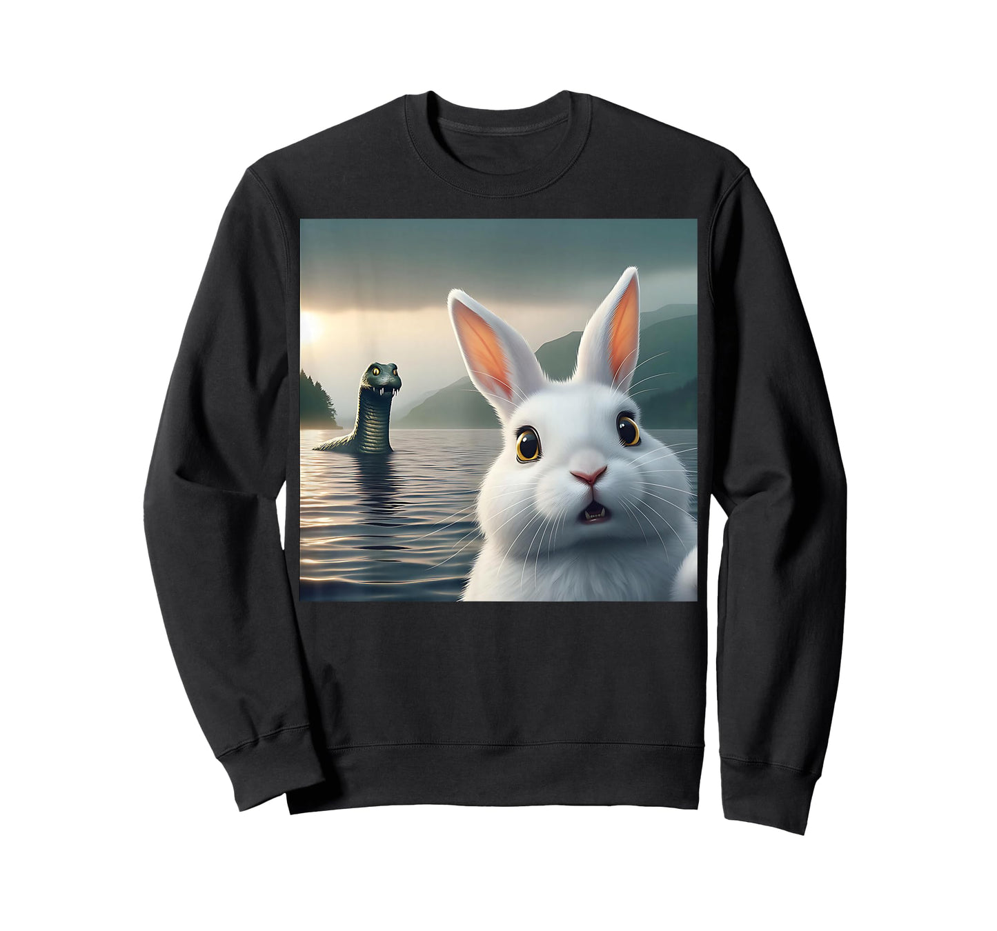 Surprised Rabbit Selfie with Loch Ness Monster Nessie Funny T-Shirt