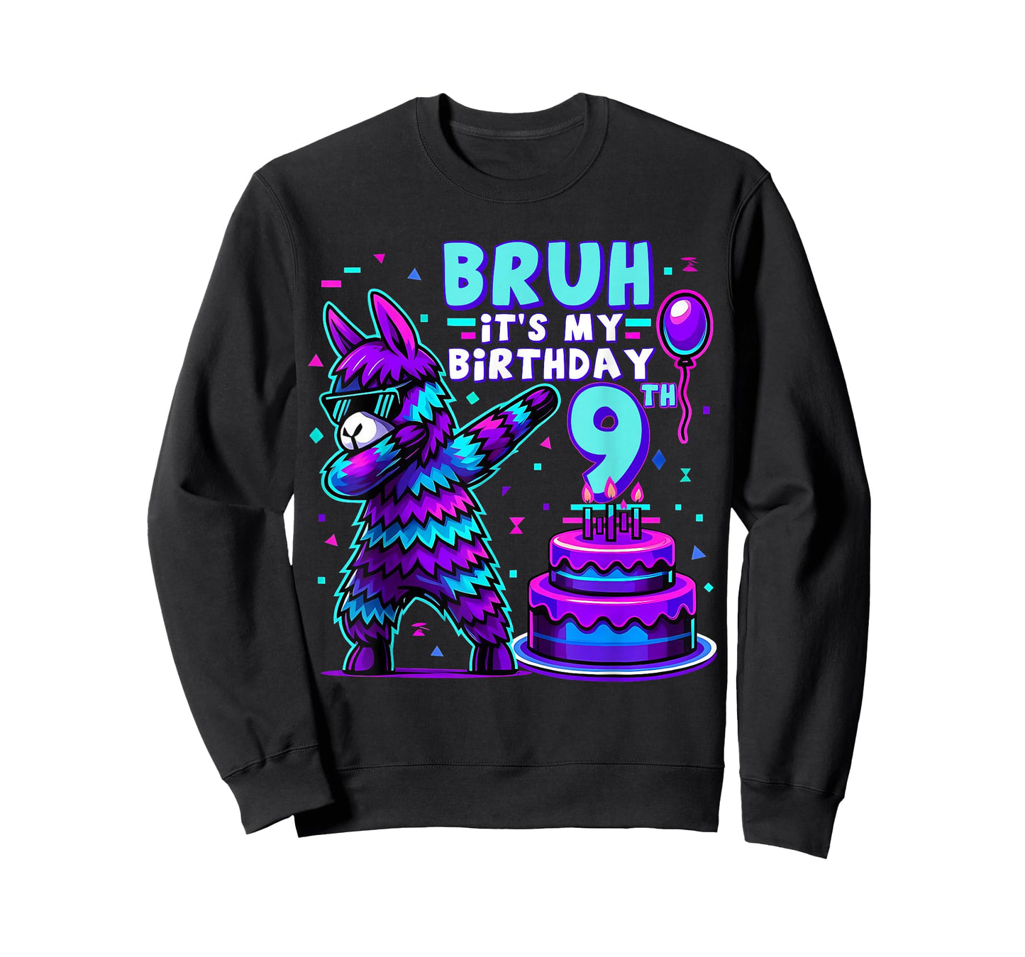 Bruh Dabbing It's My 9th Birthday Llama Pinata 9 Year Old T-Shirt