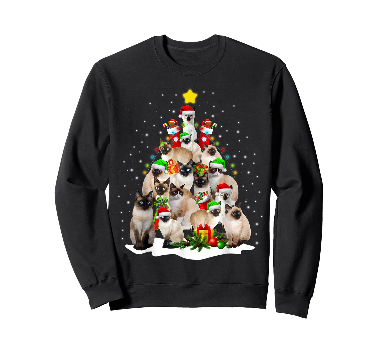 Funny Siamese Cat Lover Siamese Cat Christmas Tree Lights T-Shirt