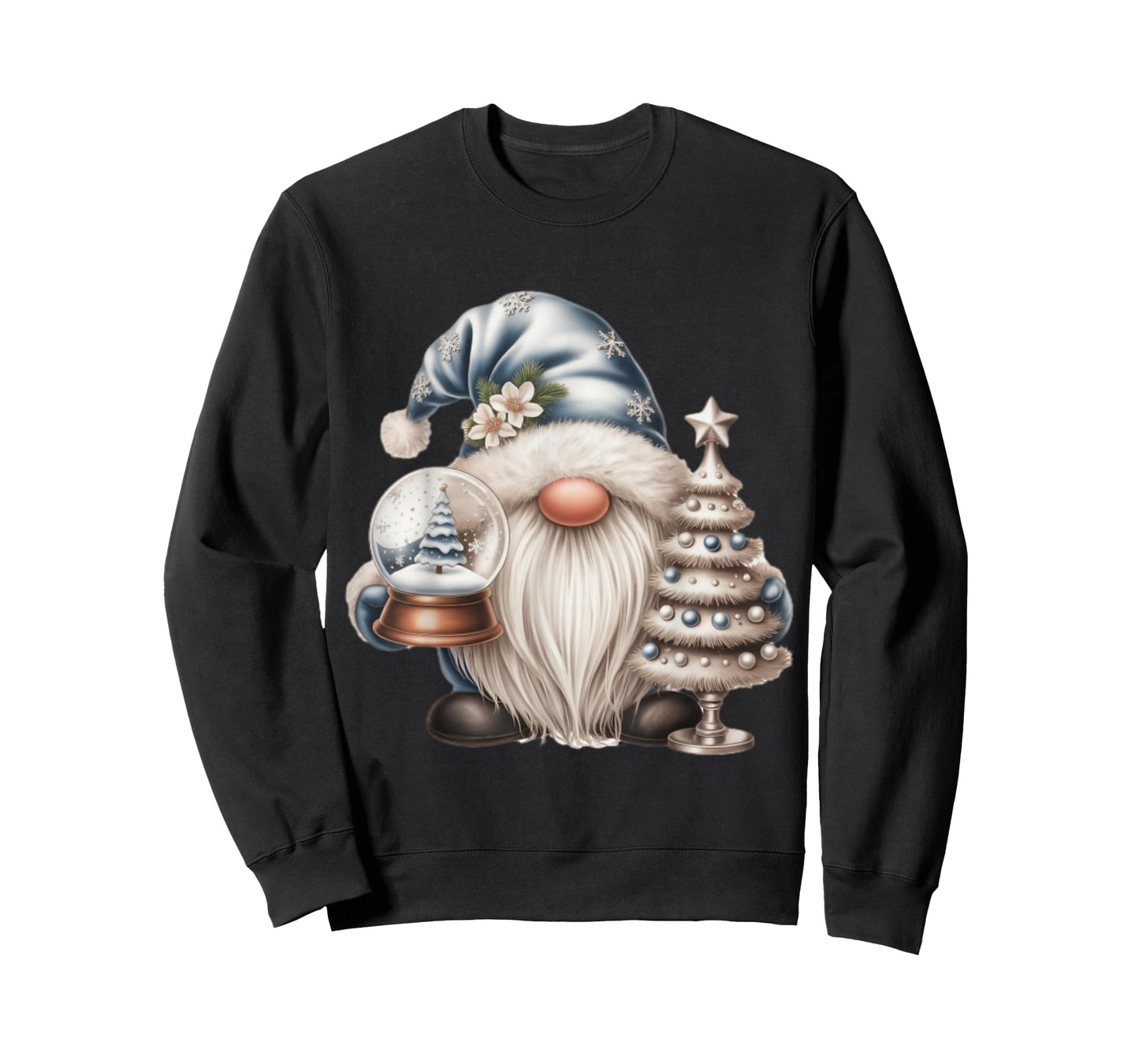 Blue Christmas Gnome with Tree and Snow Globe T-Shirt
