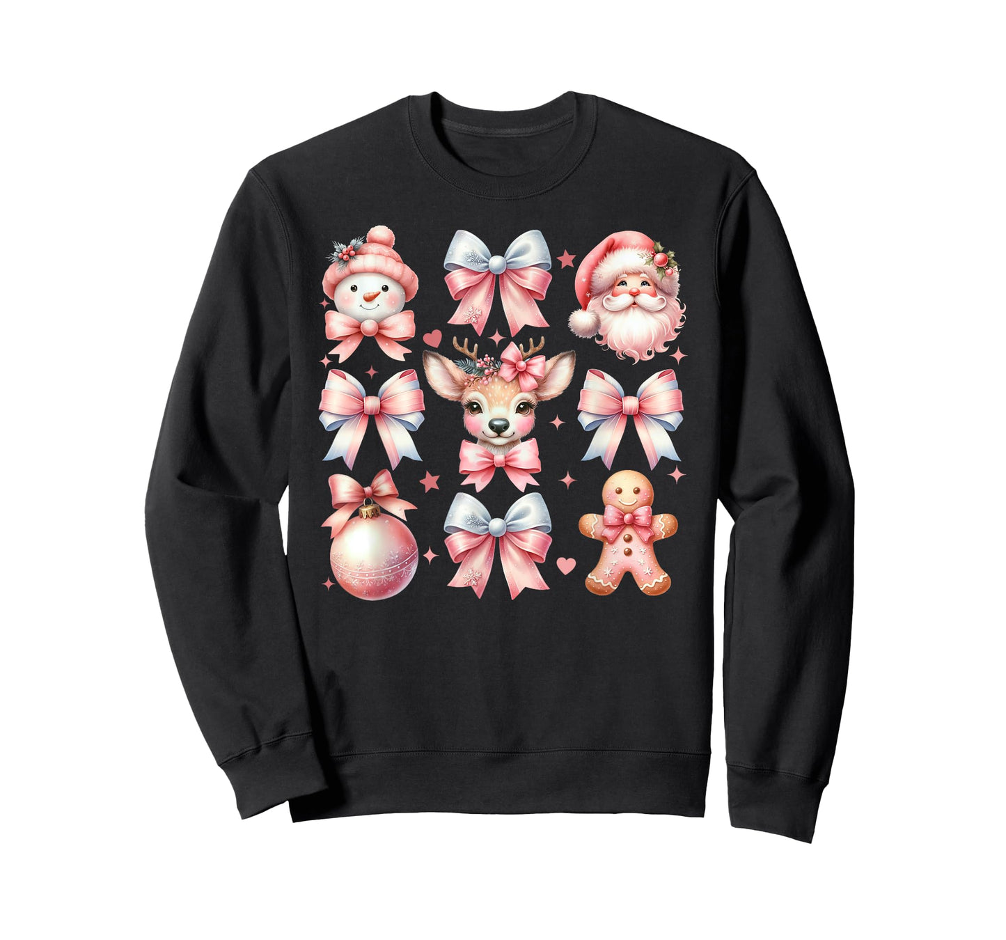 Vintage Pink Bow Christmas Coquette Bow Reindeer Santa Claus T-Shirt