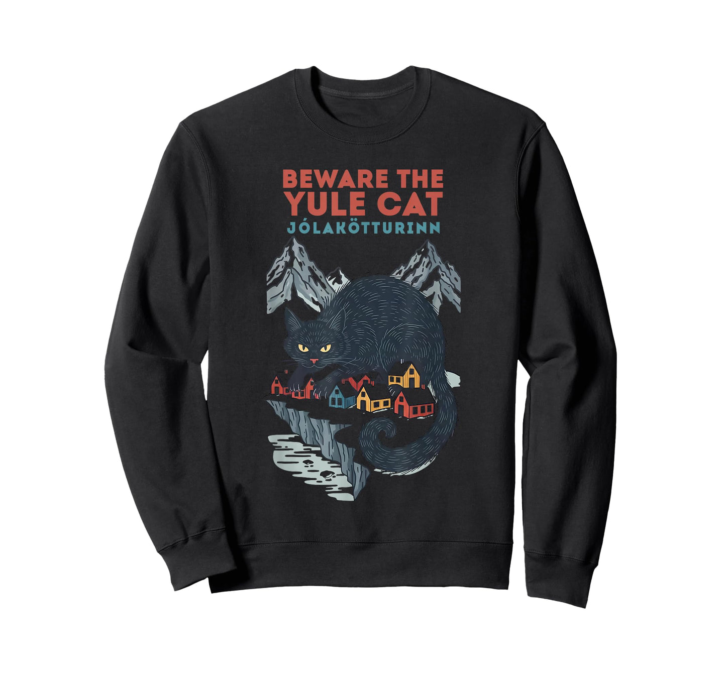 Funny Retro Yule Cat Beware The Jolakotturinn Dark Christmas T-Shirt