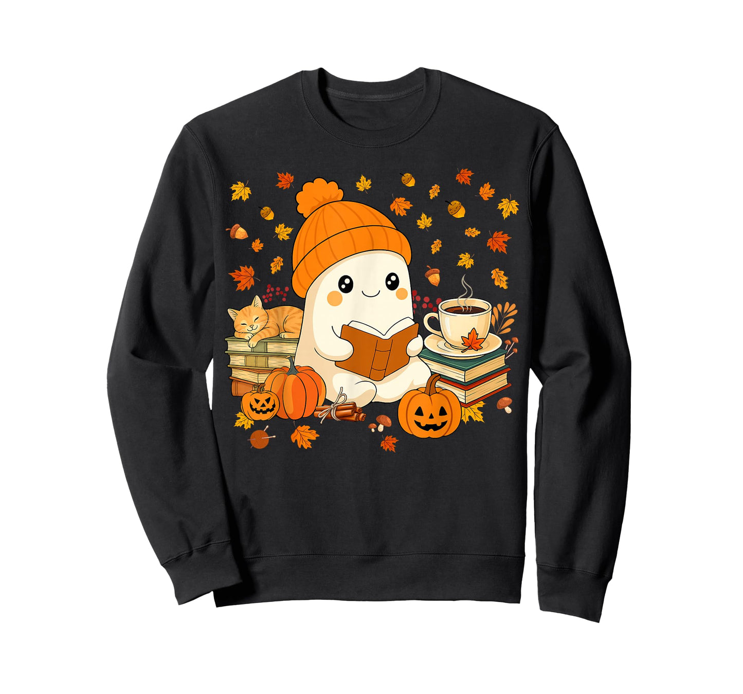 Cute Ghost Reading Book Lovers Autumn Fall Halloween Ghost T-Shirt