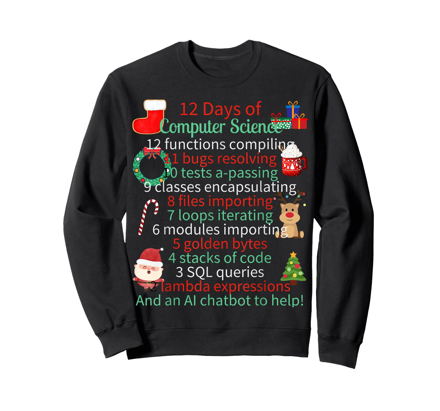 12 Days of Computer Science Christmas Themed Winter Holidays T-Shirt for Men Women Kids